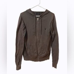Allsaints Men’s Zip-Up Hooded Sweatshirt Basic Logo 100% Cotton Cardigan Size XS